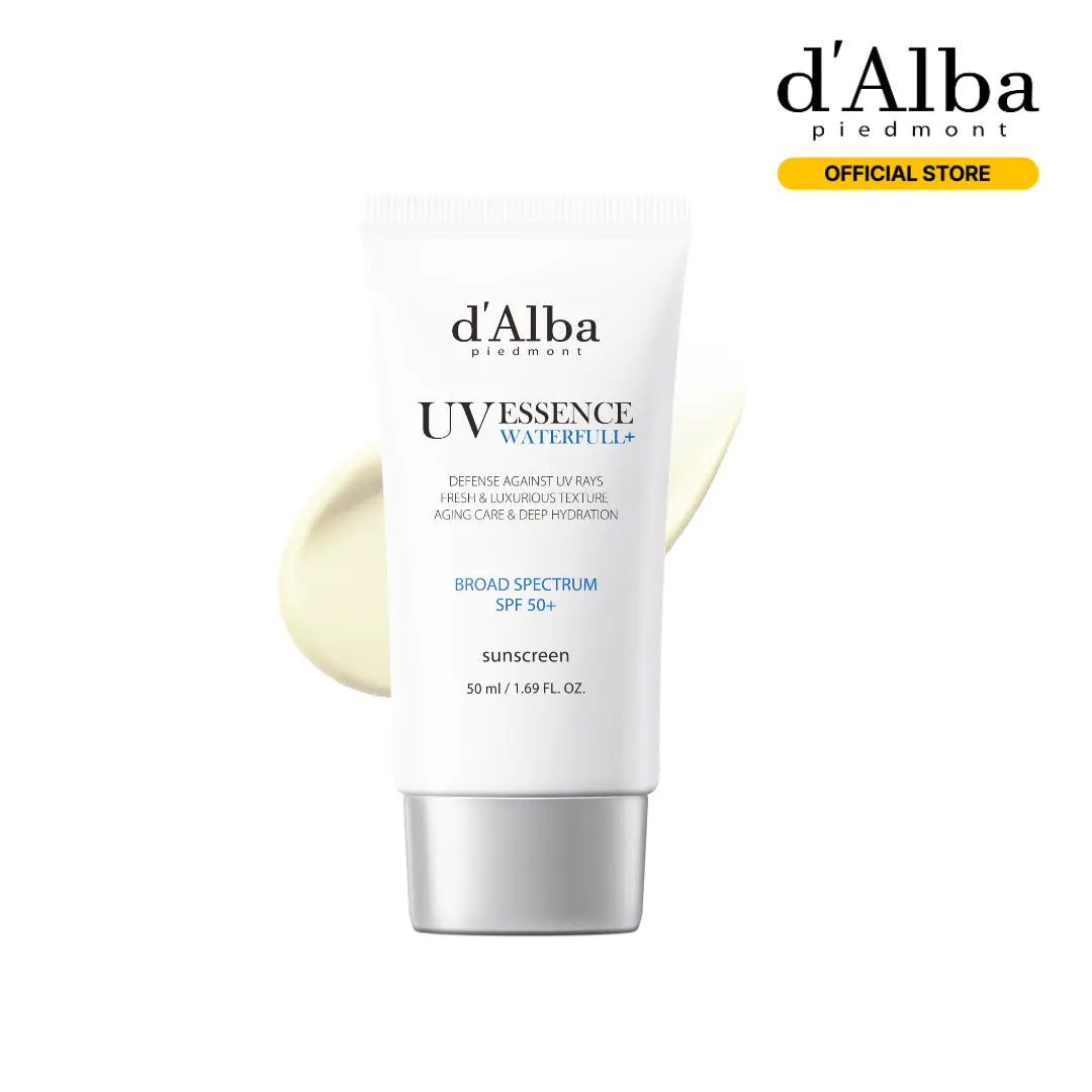 [OFFICIAL D'Alba] Waterfull UV Essence Sunscreen - Lightweight SPF 50+ PA++++ Vegan Sun Care & Facial Moisturizer (1.69 Fl Oz) Moisture Skincare