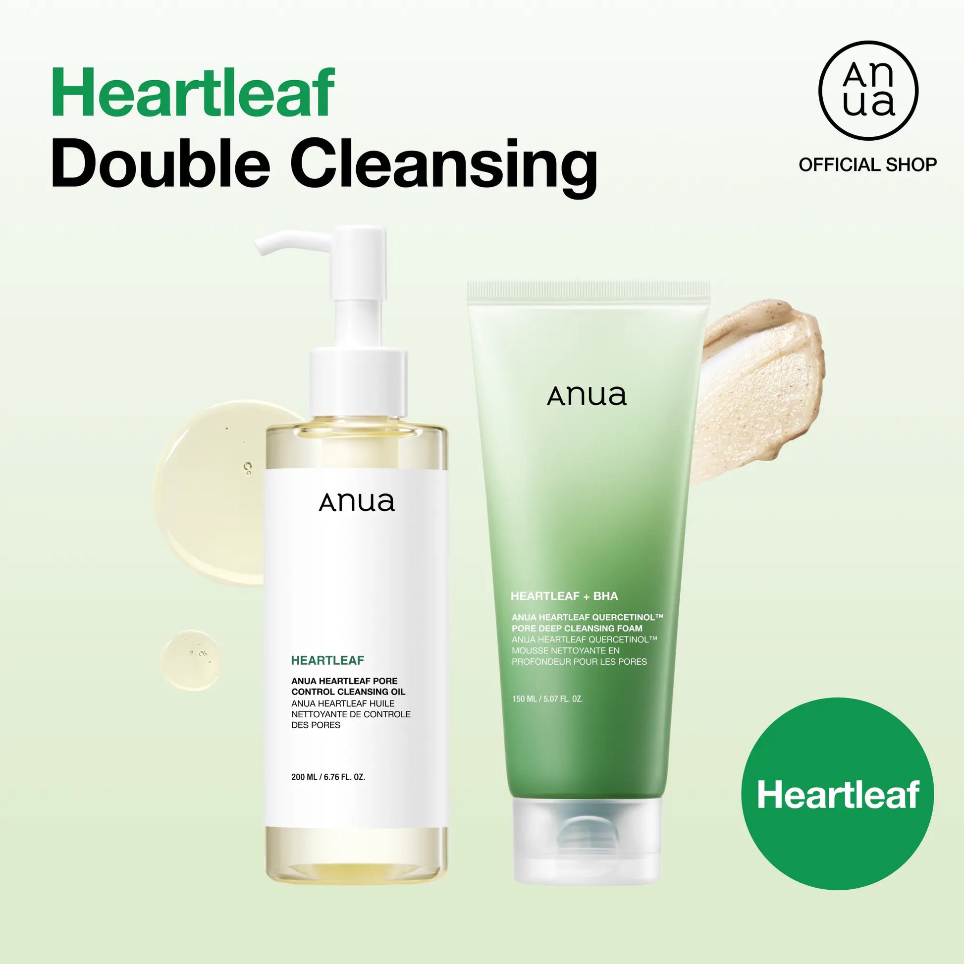 Anua Official Heartleaf Pore Control Cleansing Oil & Quercetinol Cleansing Foam - 100M Viral Double Cleanser Duo for Clear Hydrated Skin Exfoliate Blackheads