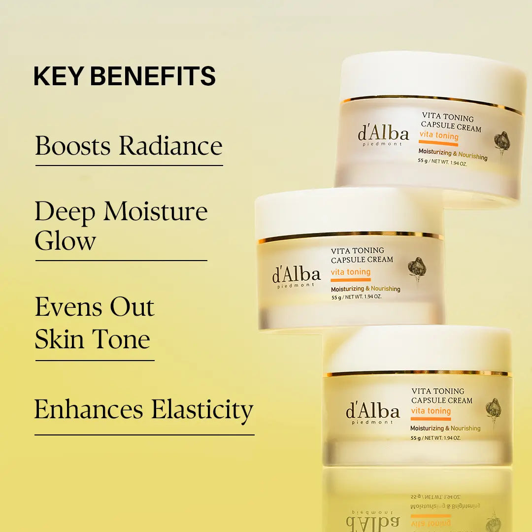 [OFFICIAL D'Alba] Vita Toning Capsule Cream – Daily Face Moisturizer W/ Trufferol, Ascorbic Acid, Niacinamide & Ceramide NP (1.94 Oz)