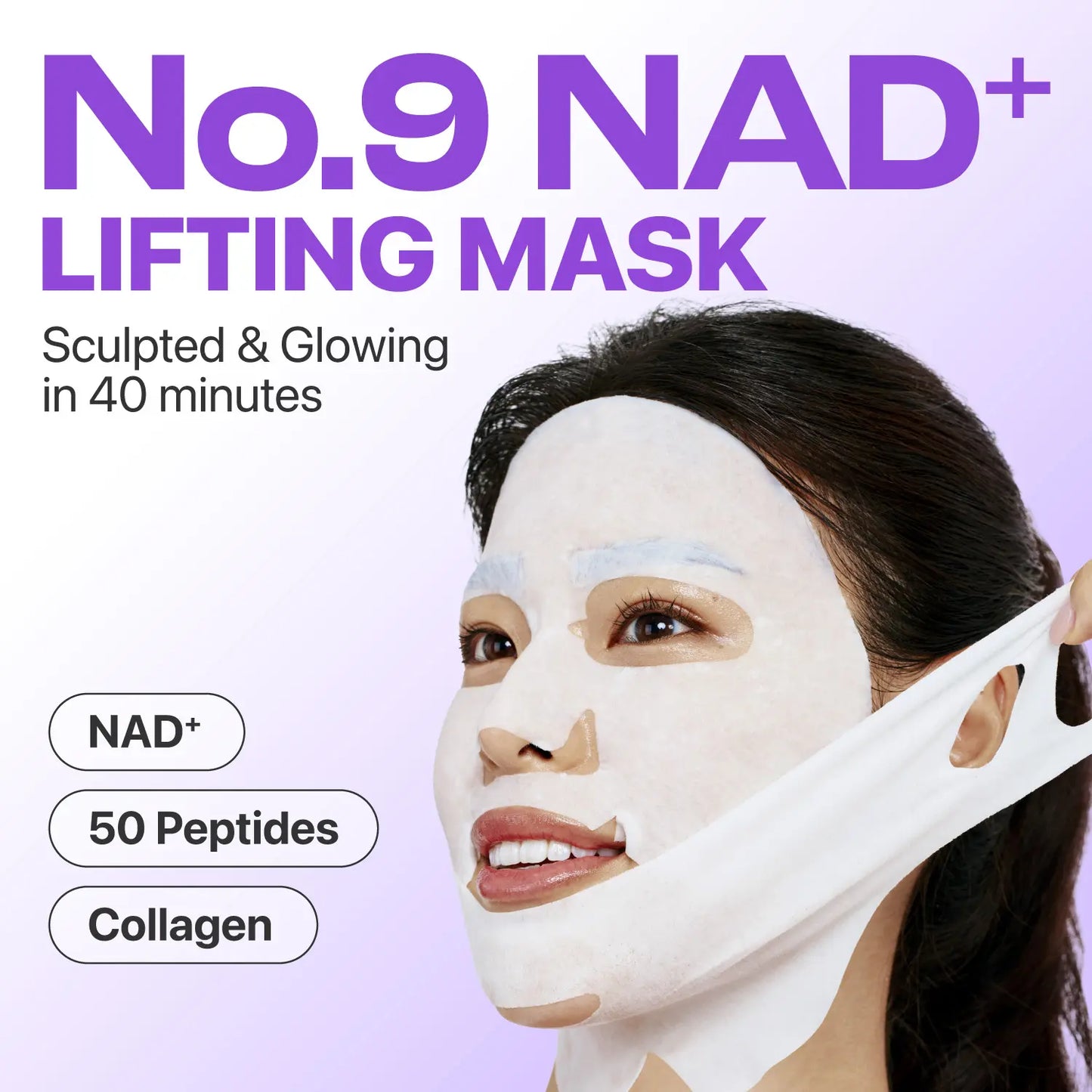 [Numbuzin Official Shop] No.9 NAD+ Lifting Sheet Mask | NAD+ BIO Lifting-Sil Full Face Mask | 4 Sheets+Lifting Band | for Face Lifting, Jawline, Double-Chin, Neck, V-Line | 50 Peptides & NAD+ & Collagen