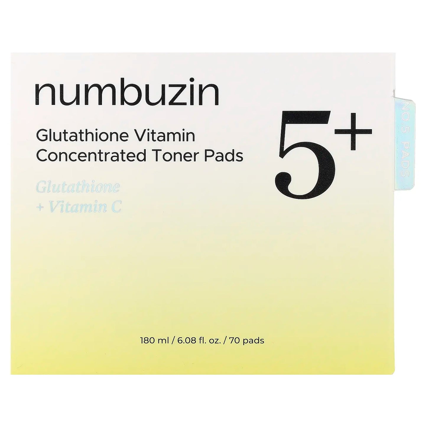 Numbuzin No.5 Glutathione Vitamin Concentrated Toner Pads, 70 Pads, 6.08 Fl Oz (180 Ml)