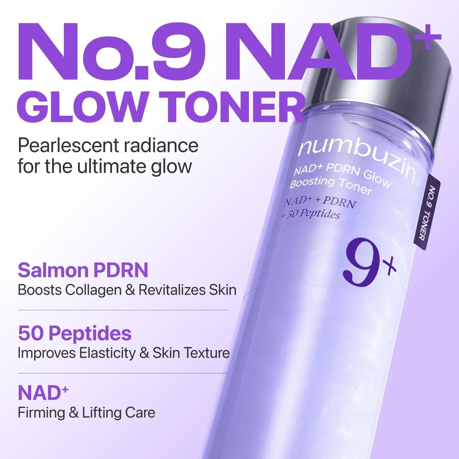 Numbuzin No.9 NAD+ Salmon PDRN Glow Boosting Toner for Radiance & Hydration, Lightweight Dewy Finish, 5.07 Fl Oz, Korean Skincare for Wrinkles & Fine Lines