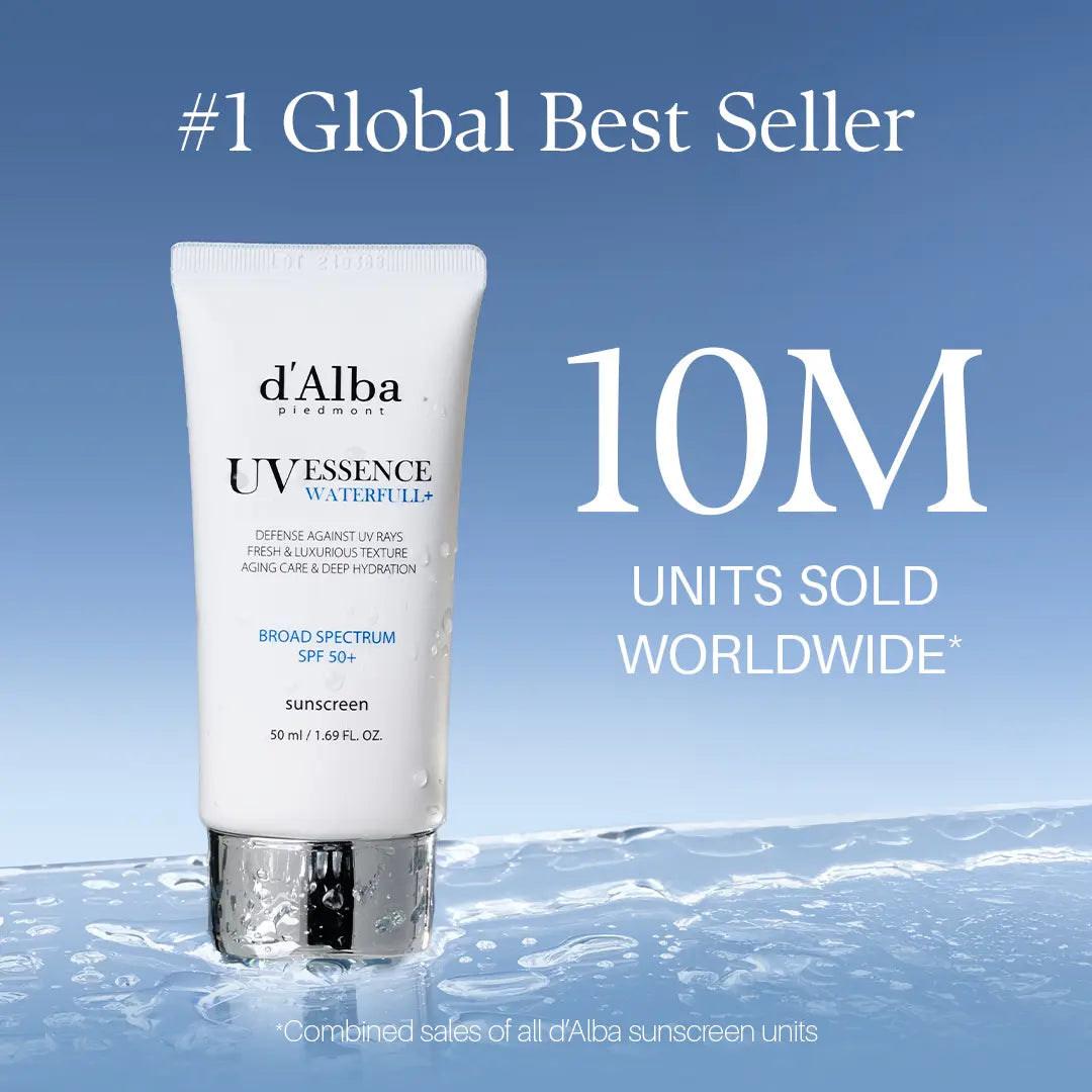 [OFFICIAL D'Alba] Waterfull UV Essence Sunscreen - Lightweight SPF 50+ PA++++ Vegan Sun Care & Facial Moisturizer (1.69 Fl Oz) Moisture Skincare