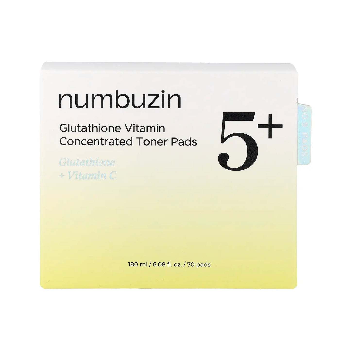 Numbuzin No.5 Glutathione Vitamin Concentrated Toner Pads, 70 Pads, 6.08 Fl Oz (180 Ml)