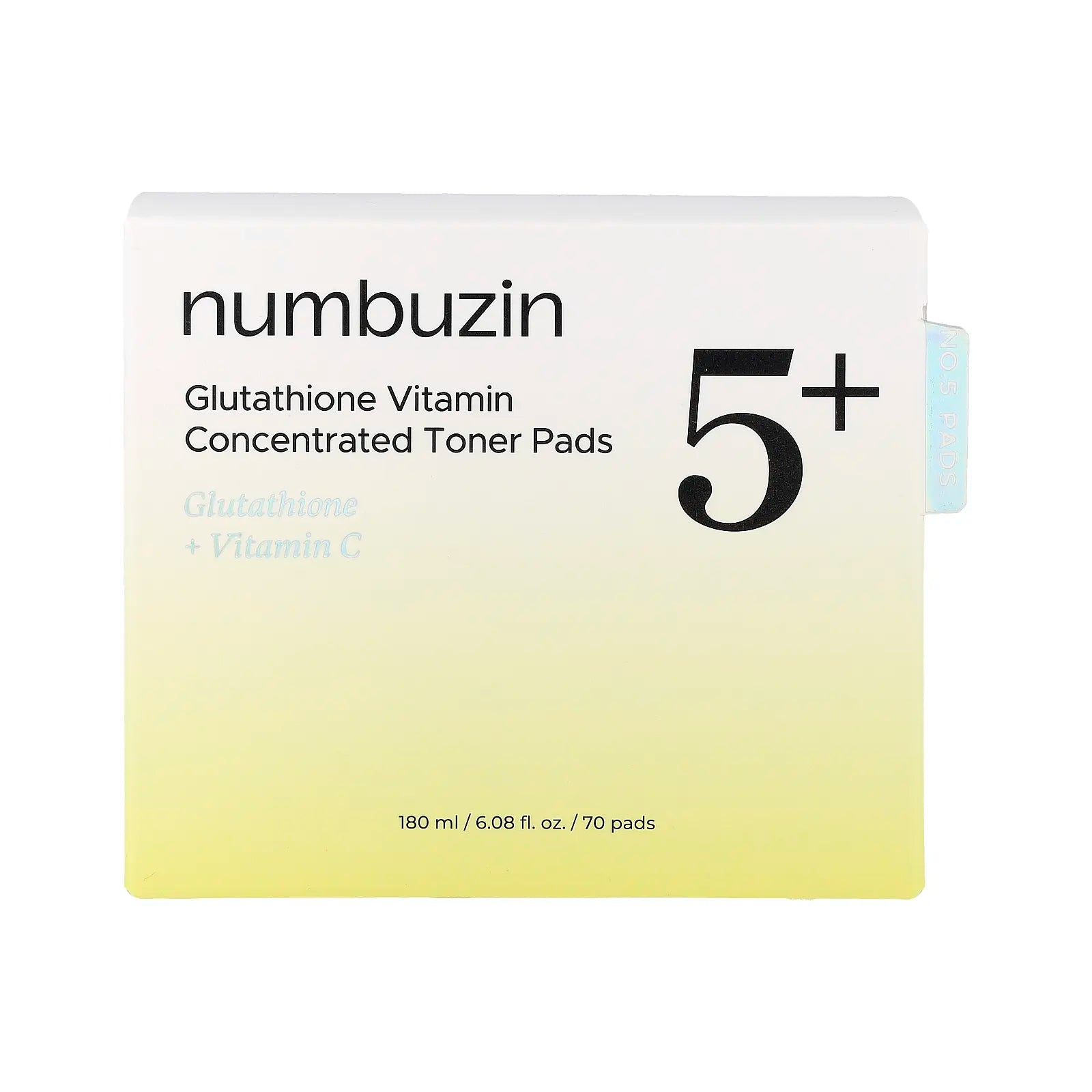 Numbuzin No.5 Glutathione Vitamin Concentrated Toner Pads, 70 Pads, 6.08 Fl Oz (180 Ml)