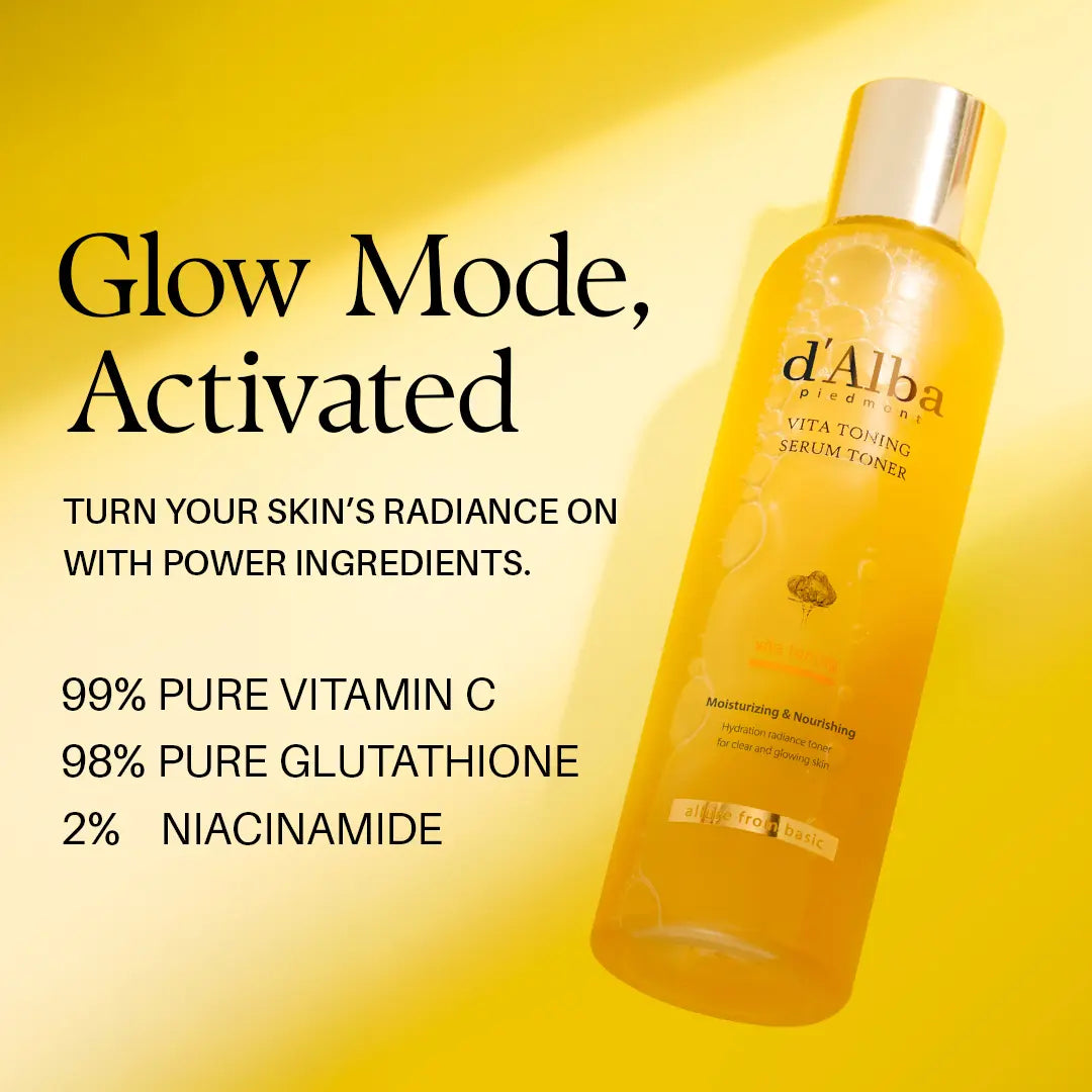 [OFFICIAL D'Alba] Vita Toning Serum Toner – Daily Face Serum Toner W/ Trufferol, Niacinamide, Glutathione, Sea Buckthorn Extract & Ceramide NP (6.09 Oz)
