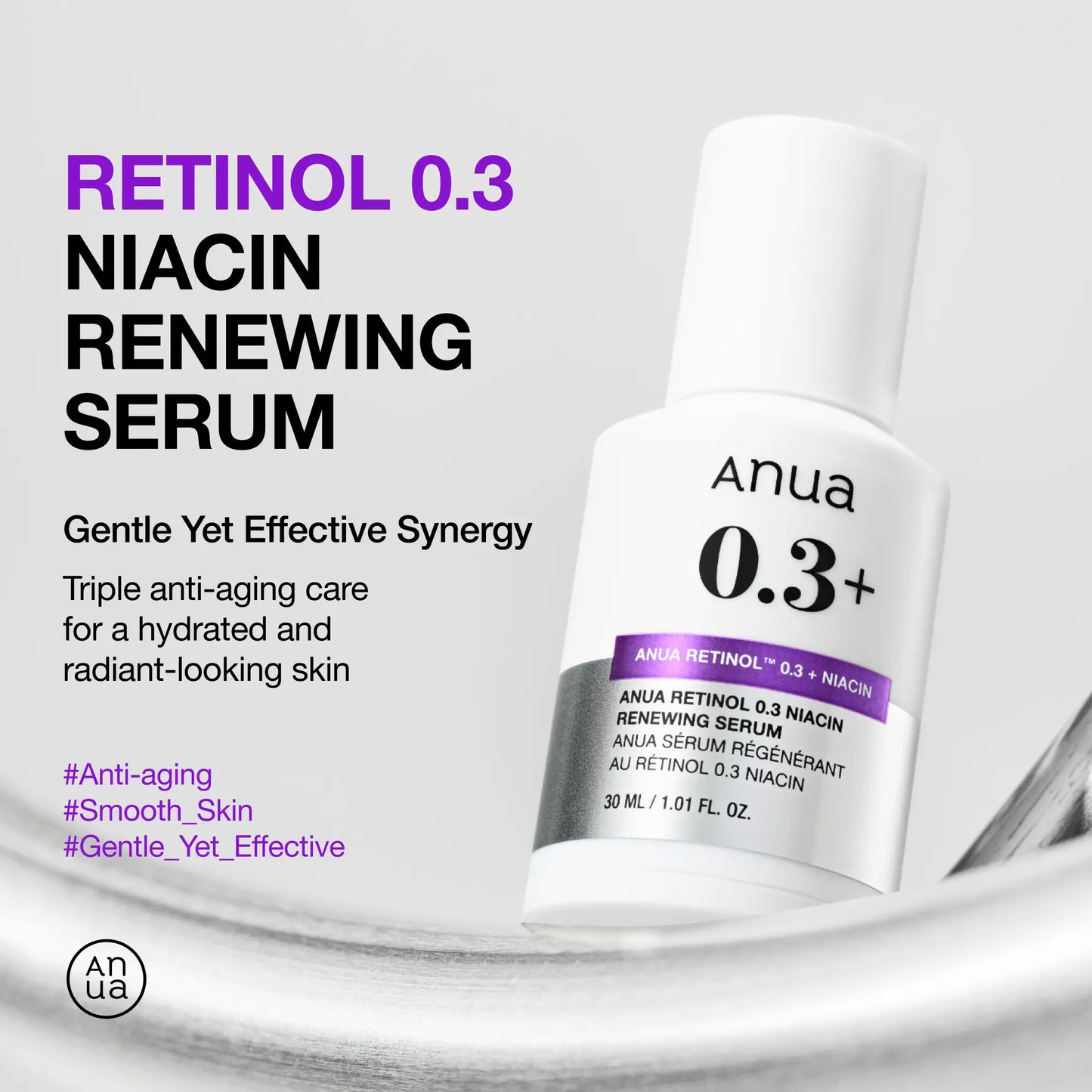 [Anua] Retinol TM 0.3% + Niacin Renewing Serum, 1.01 Fl. Oz. (30Ml) ｜Korean Skin Care, for Signs of Aging, Slow Aging, Daily Gentle Retinol, Age-Defying, Anti-Aging
