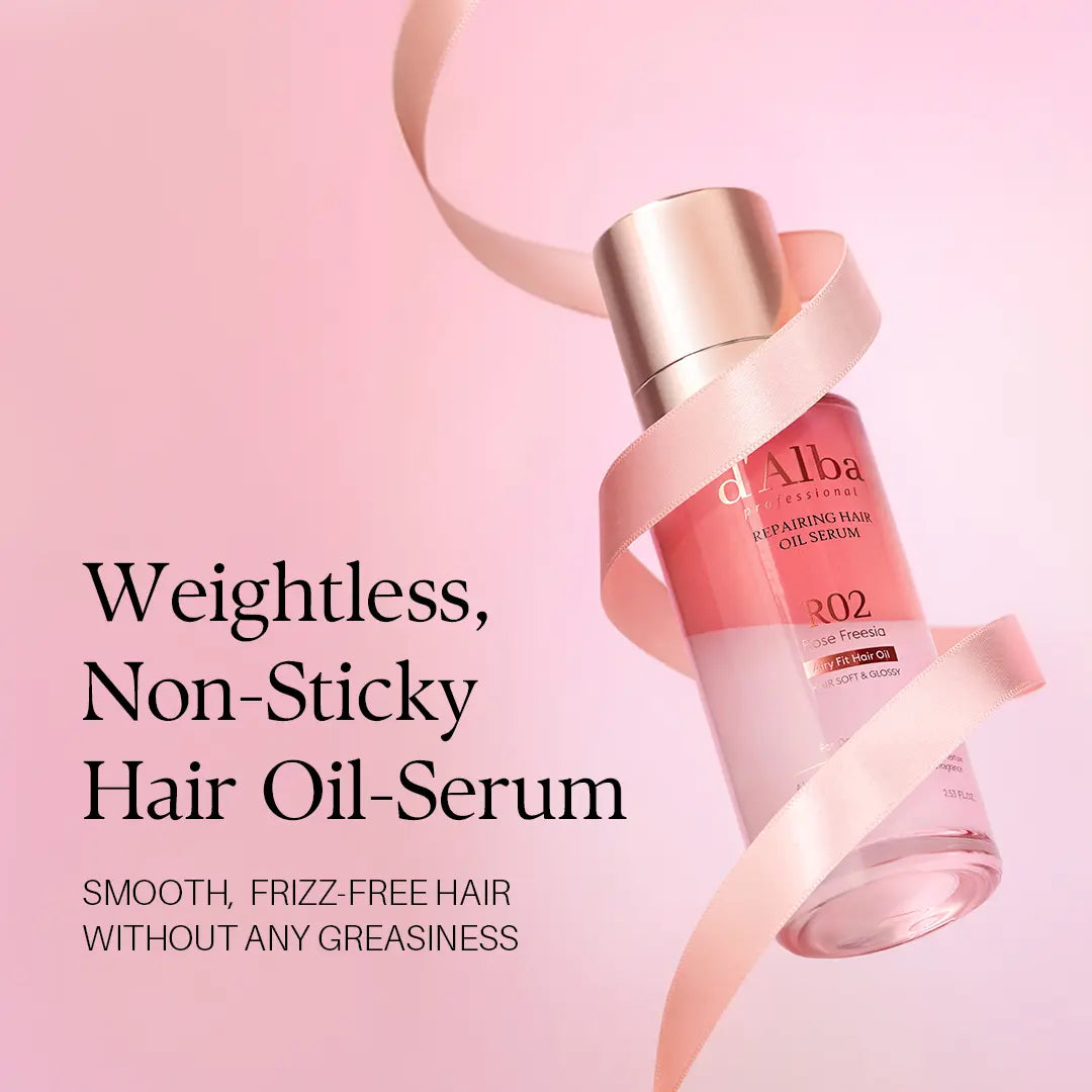 [OFFICIAL D'Alba] Professional Reparing Hair Oil Serum (2.54 Fl Oz), Silky and Glossy Hair, Lightweight & Airy Finish, Argan Oil, Amino Acid, Protein Complex, Rose Freesia Scent
