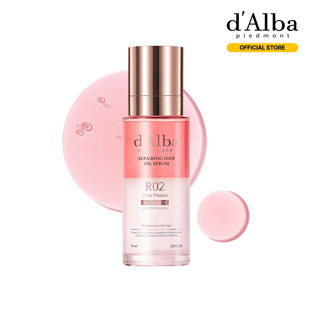 [OFFICIAL D'Alba] Professional Reparing Hair Oil Serum (2.54 Fl Oz), Silky and Glossy Hair, Lightweight & Airy Finish, Argan Oil, Amino Acid, Protein Complex, Rose Freesia Scent