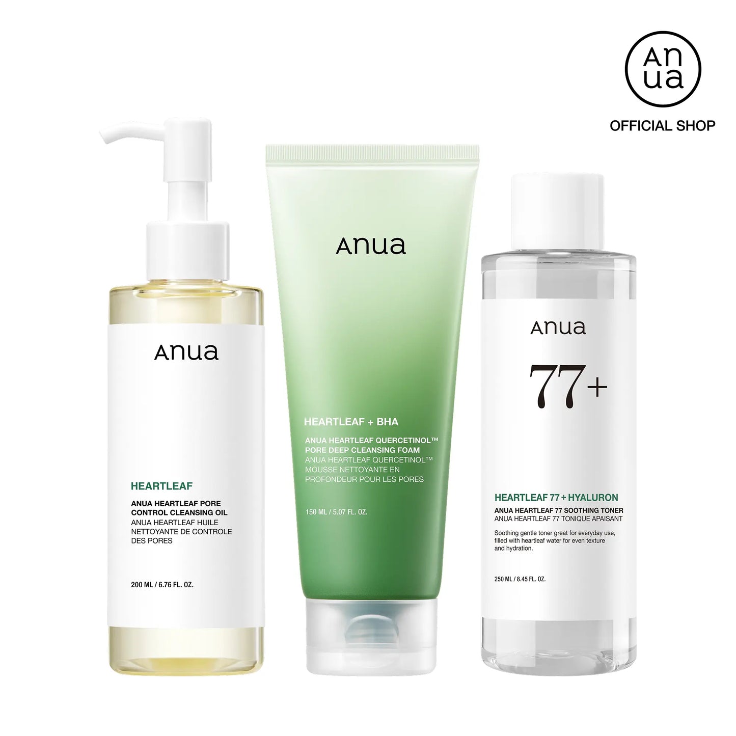 [Anua Official Shop] Anua Essential Trio (Oil Cleanser + Deep Cleansing Foam + Calming Toner) ｜ Gentle Korean Skincare