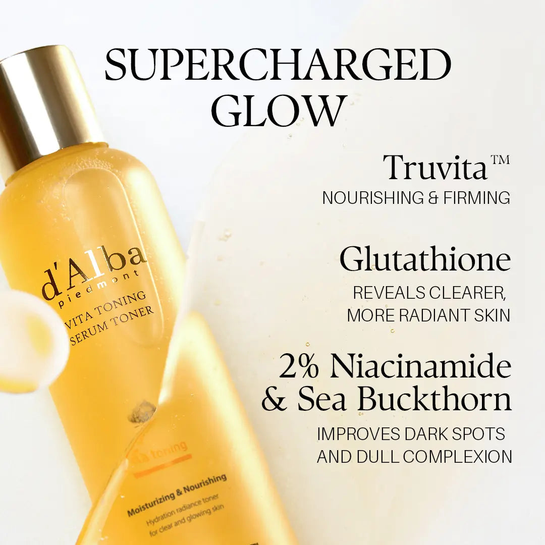 [OFFICIAL D'Alba] Vita Toning Serum Toner – Daily Face Serum Toner W/ Trufferol, Niacinamide, Glutathione, Sea Buckthorn Extract & Ceramide NP (6.09 Oz)
