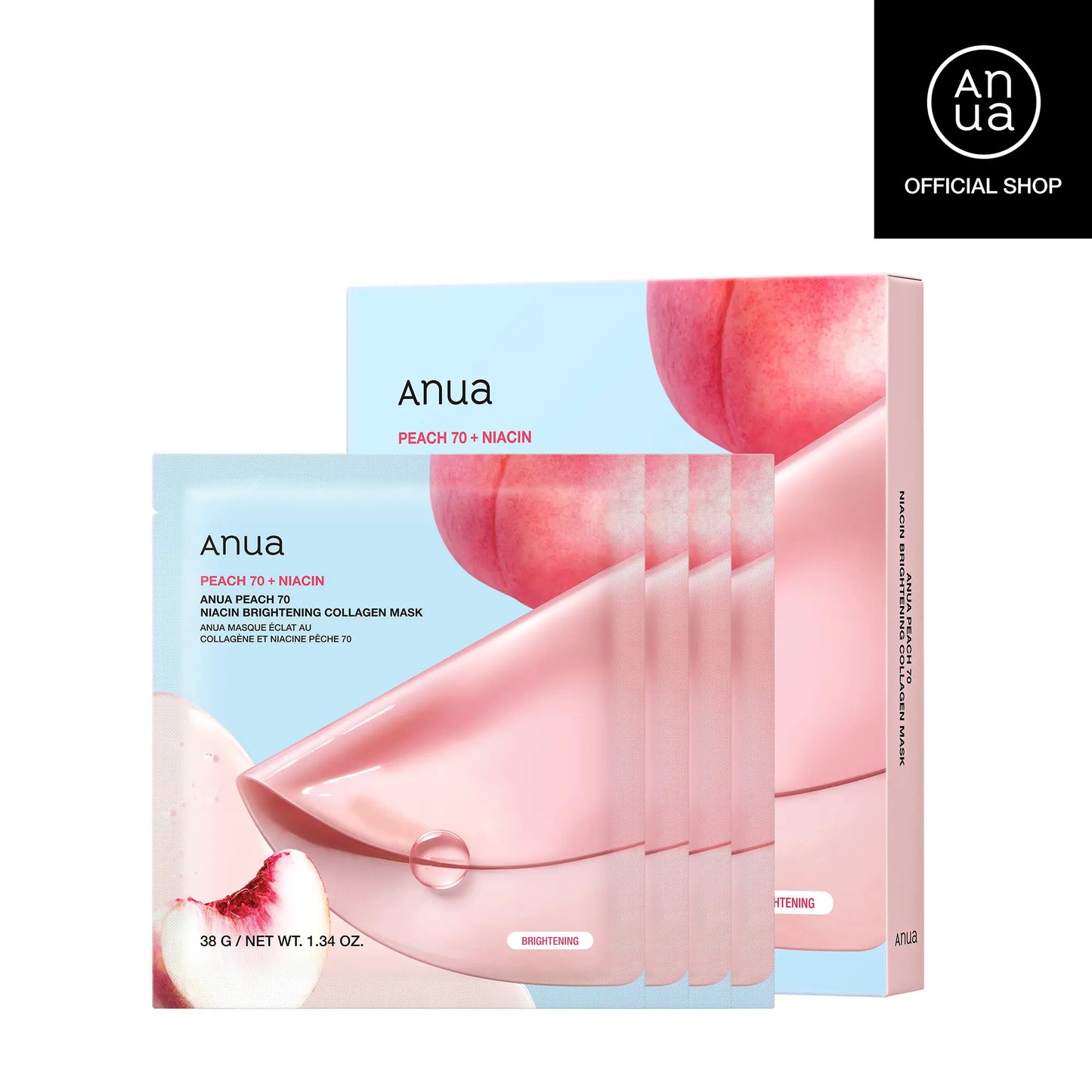 [Anua] Peach 70 Niacin Brightening Collagen Mask | 38G*4Sheets, Collagen, Gel Mask, Korean Skincare, Glass Skin, Radiant, Gentle, Firming