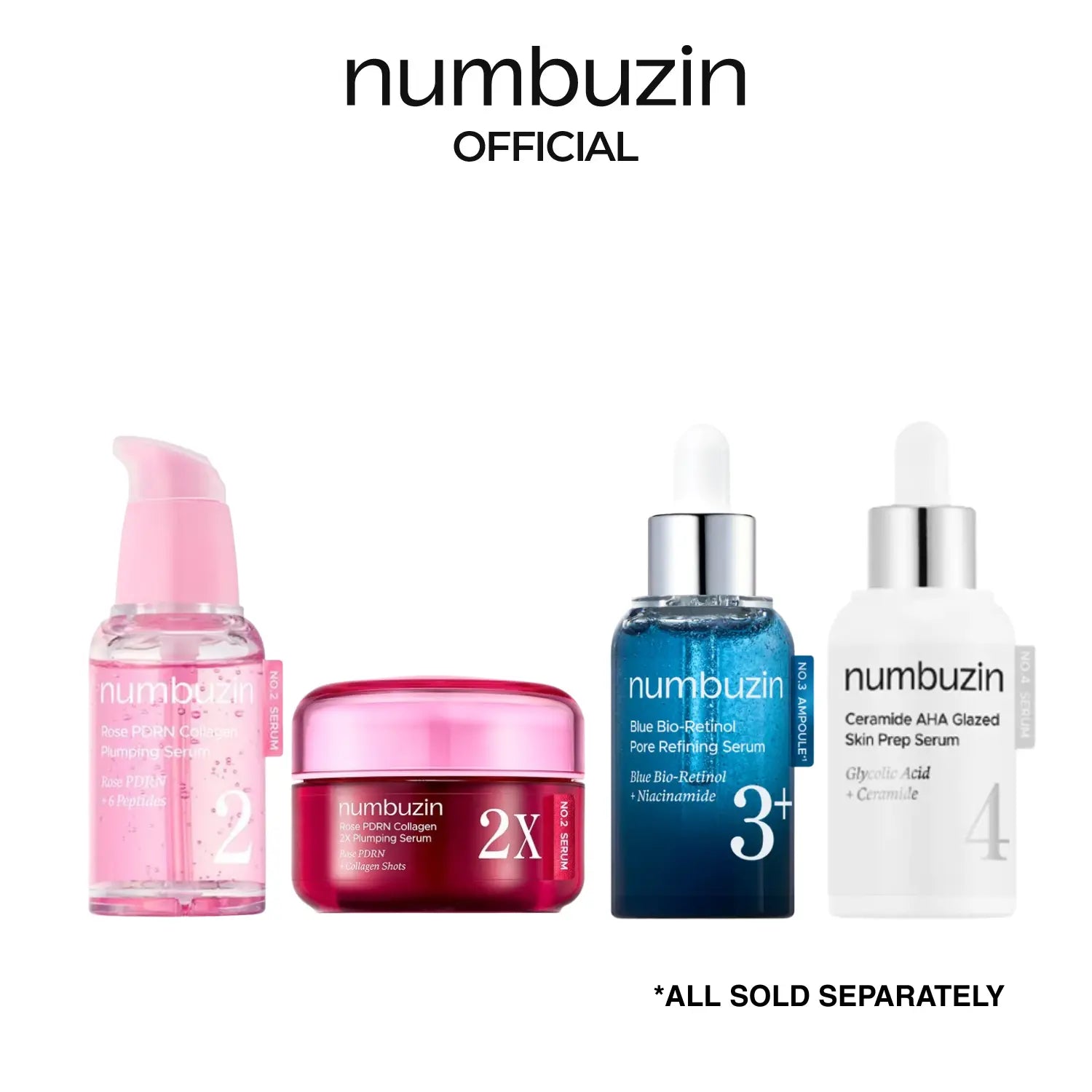 [Numbuzin Official] Serum Squad for Skin Concerns - Soothing, Plumping, Pore Refining, Skin Barrier | Collagen, PDRN, Retinol, Niacinamide