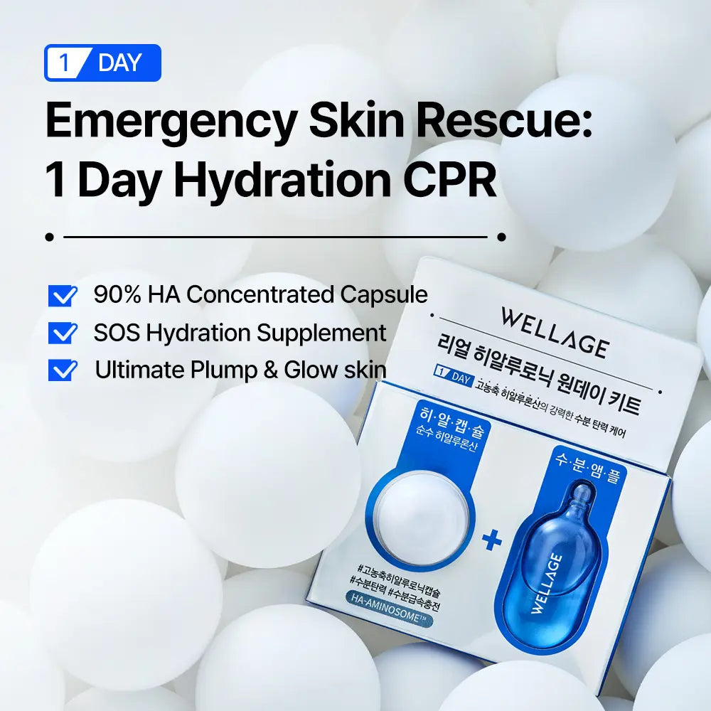 Wellage Real Hyaluronic Oneday Kit 7Ea/2Ea | Serum with Freeze-Dried Hyaluronic Capsules, Deep Hydration Care, Hyaluronic Acid, Travel Kit, Korean Skincare