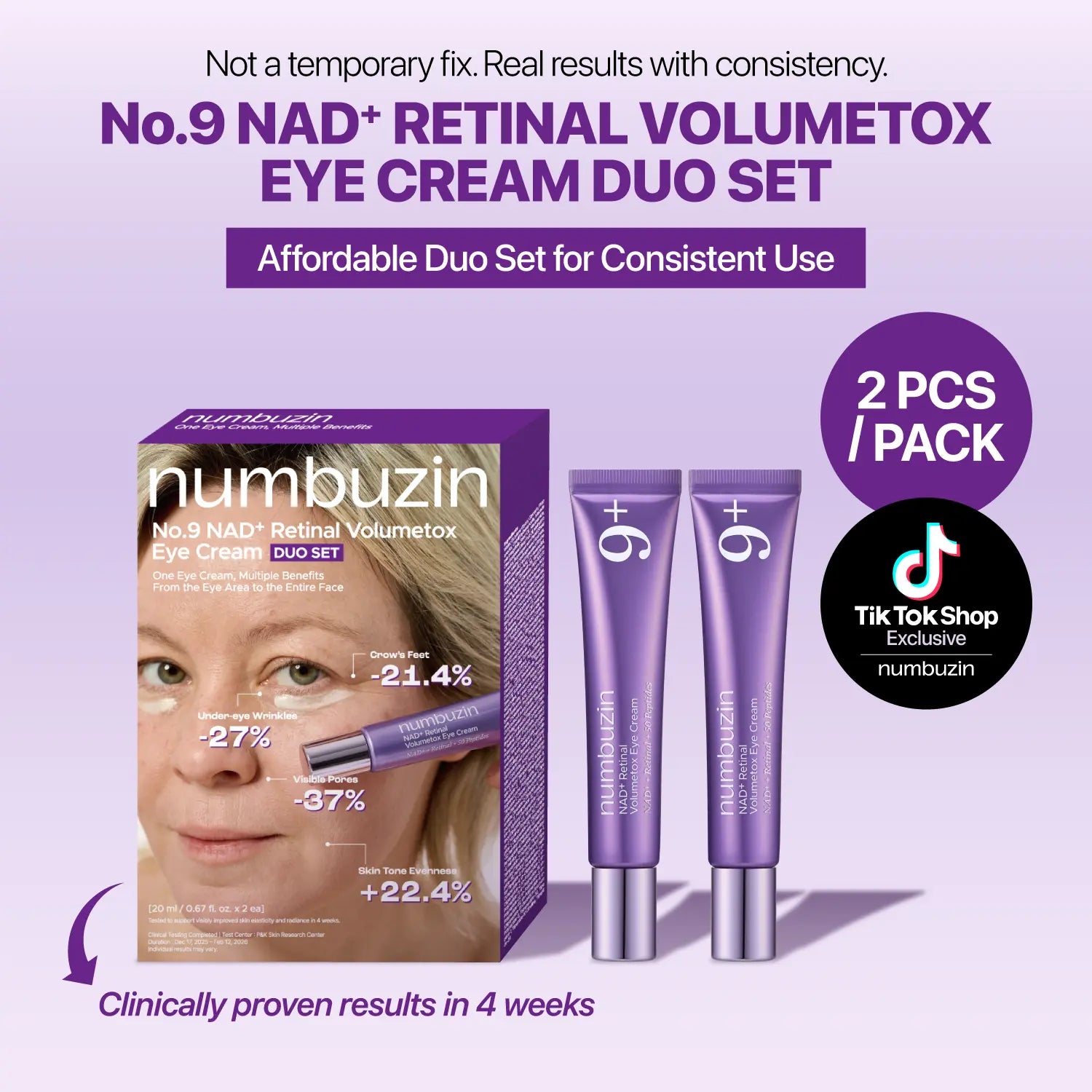 [Numbuzin Official] No.9 NAD+ Retinal Volumetox Eye Cream Duo Set | All-In-One Anti-Aging Treatment for Wrinkles, Fine Lines, Dark Circles & Dark Spots | NAD+, Retinal, 50 Peptides, Niacinamide, Ceramides | Face to Body, Skin Longevity | 20 Ml * 2EA