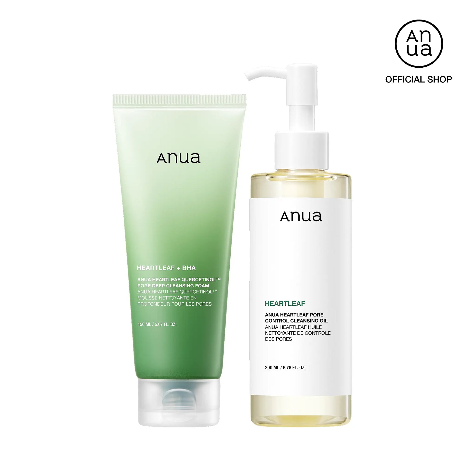 Anua Official Heartleaf Pore Control Cleansing Oil & Quercetinol Cleansing Foam - 100M Viral Double Cleanser Duo for Clear Hydrated Skin Exfoliate Blackheads