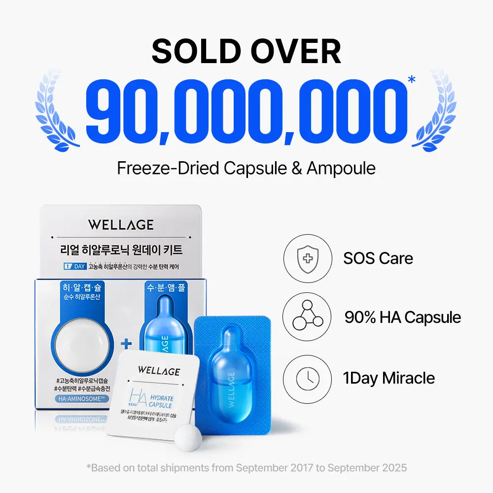 Wellage Real Hyaluronic Oneday Kit 7Ea/2Ea | Serum with Freeze-Dried Hyaluronic Capsules, Deep Hydration Care, Hyaluronic Acid, Travel Kit, Korean Skincare