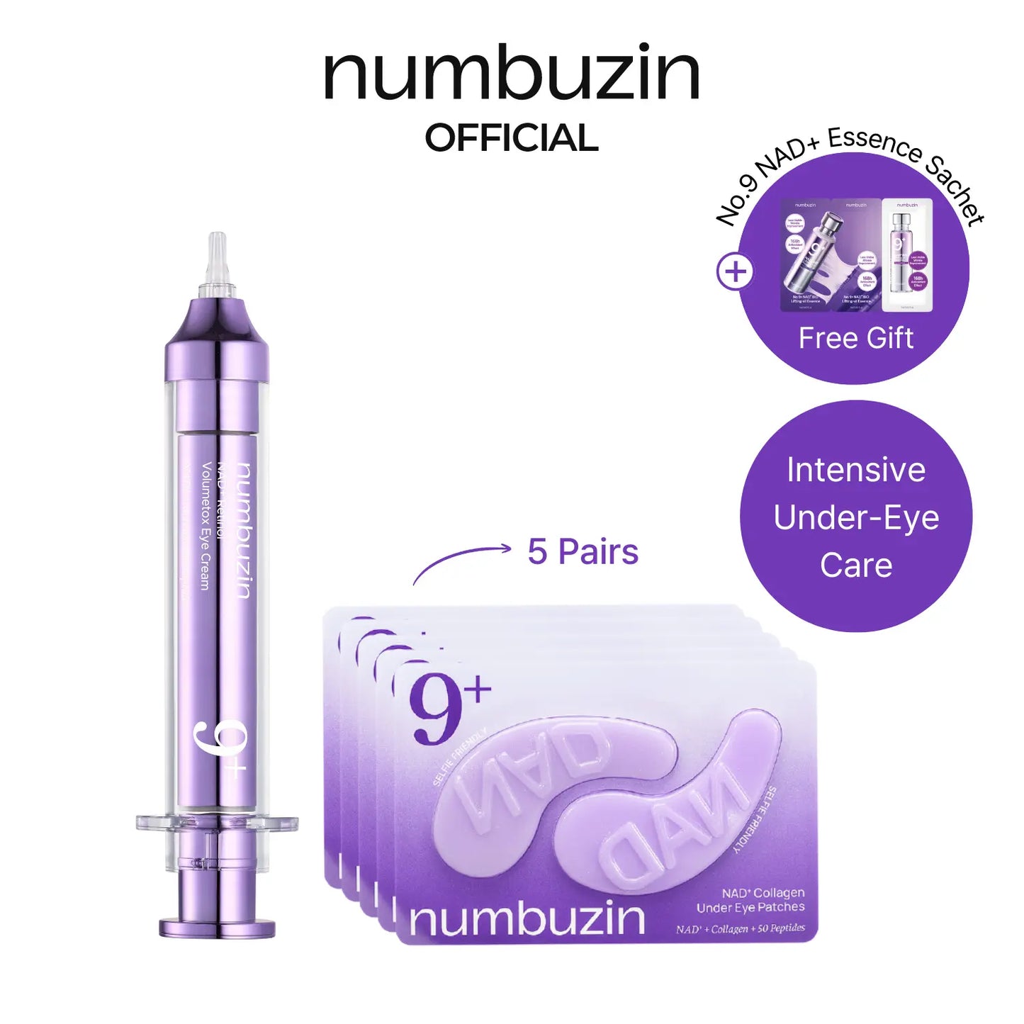 [Numbuzin Official] No.9 NAD+ Eye Patches | NAD+ Collagen under Eye Patches | Dark Circles, Cooling, Puffy Eyes, Eyebags, Wrinkles | Peptides, Caffeine, Niacinamide | Self Care, Gift | 5 Pairs, 10 Patches