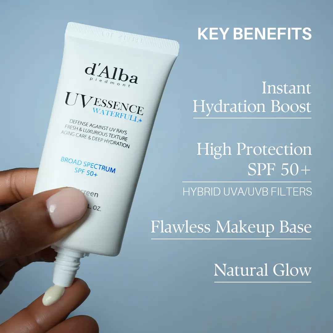 [OFFICIAL D'Alba] Waterfull UV Essence Sunscreen - Lightweight SPF 50+ PA++++ Vegan Sun Care & Facial Moisturizer (1.69 Fl Oz) Moisture Skincare