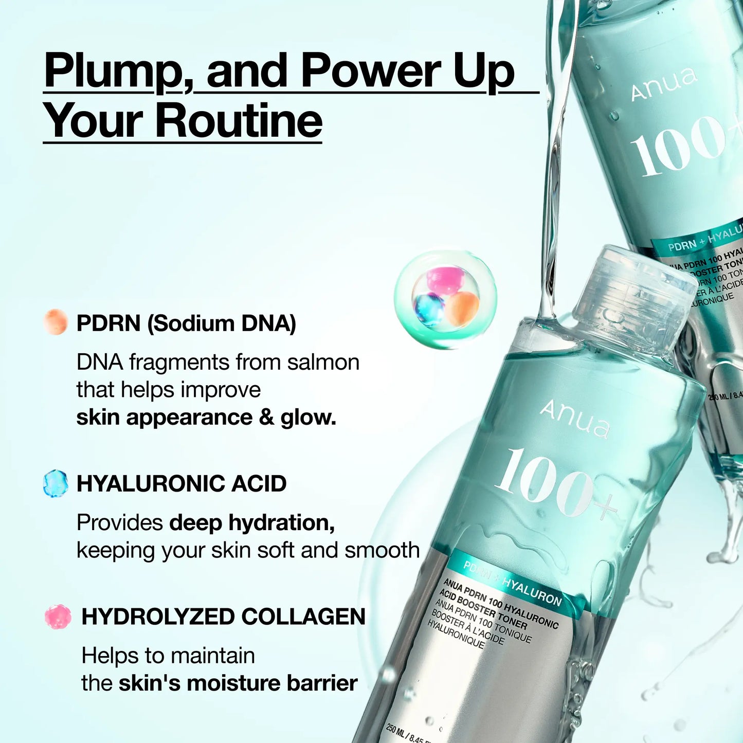 [Anua Official Shop] PDRN 100 Hyaluronic Acid Booster Toner(250Ml / 8.45 Fl.Oz.) | Hydrating Face Toner for Dry & Sensitive Skin, Salmon DNA with Moisture Plumping Effect, Glowy Non-Sticky Daily Toner, Korean Skincare
