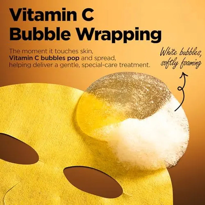 Wellage Hyper Toning Vita C Bubble Mask 5Ea | Vitamin C, Brightening, Blemish-Free, Tone-Up Sheet Mask, Korean Skincare