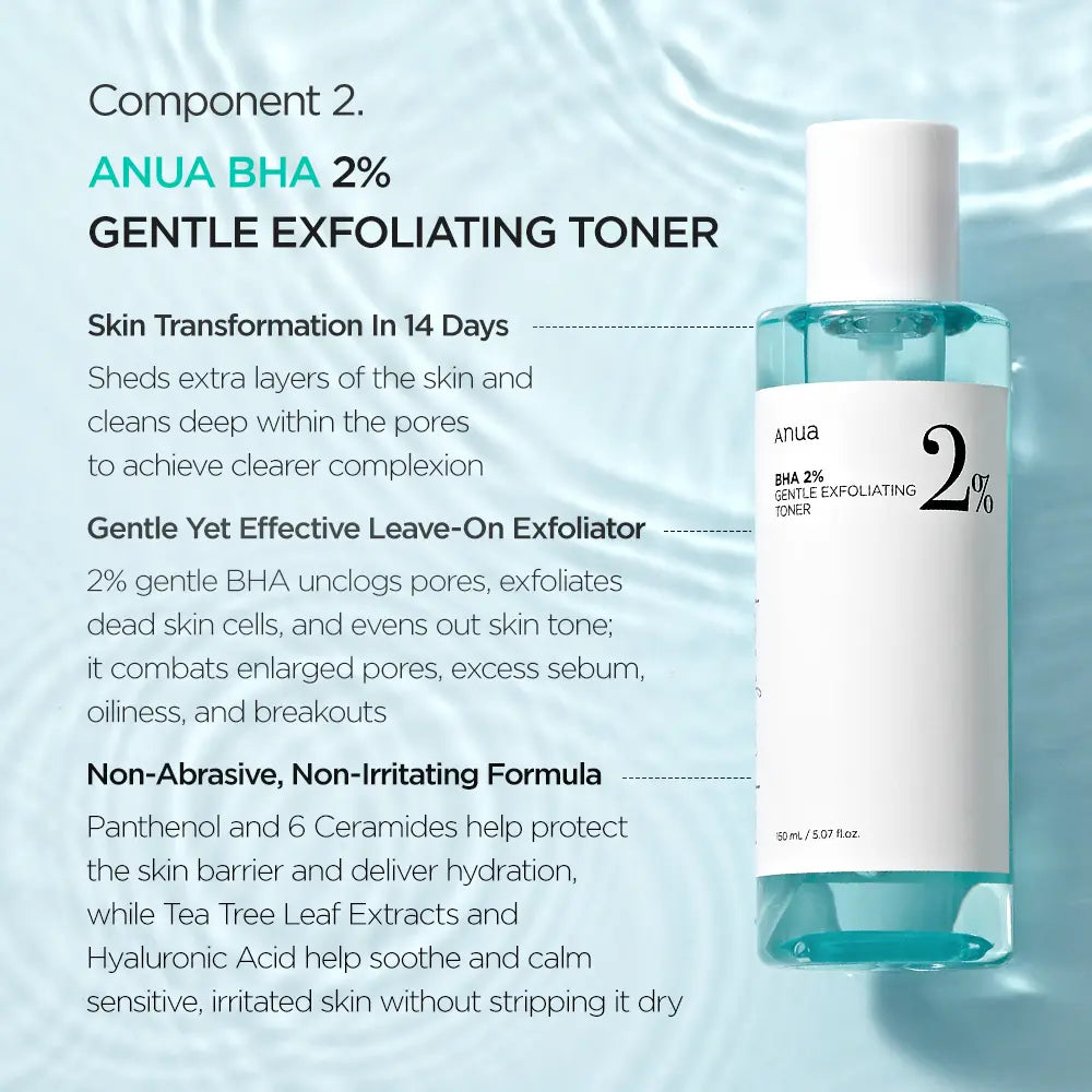 [Anua Official Shop] ANUA Toner Duo (Soothing Toner + BHA Toner), Heartleaf Soothing Toner Duo (Toner + Pad)｜Acne Safe Skin Care Set, Chemical Exfoliant, Mild Exfoliate for Oily & Sensitive
