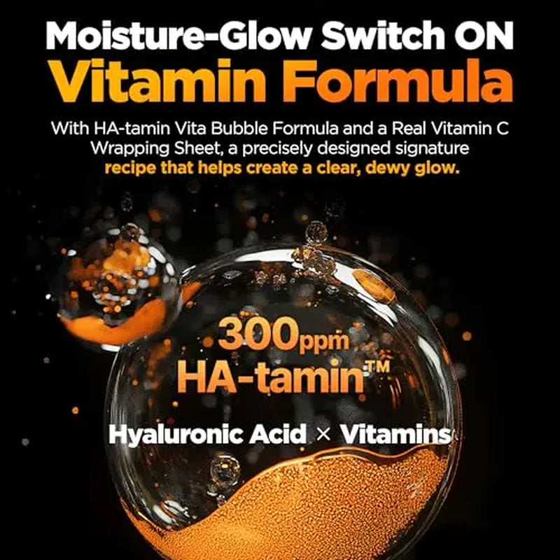 Wellage Hyper Toning Vita C Bubble Mask 5Ea | Vitamin C, Brightening, Blemish-Free, Tone-Up Sheet Mask, Korean Skincare