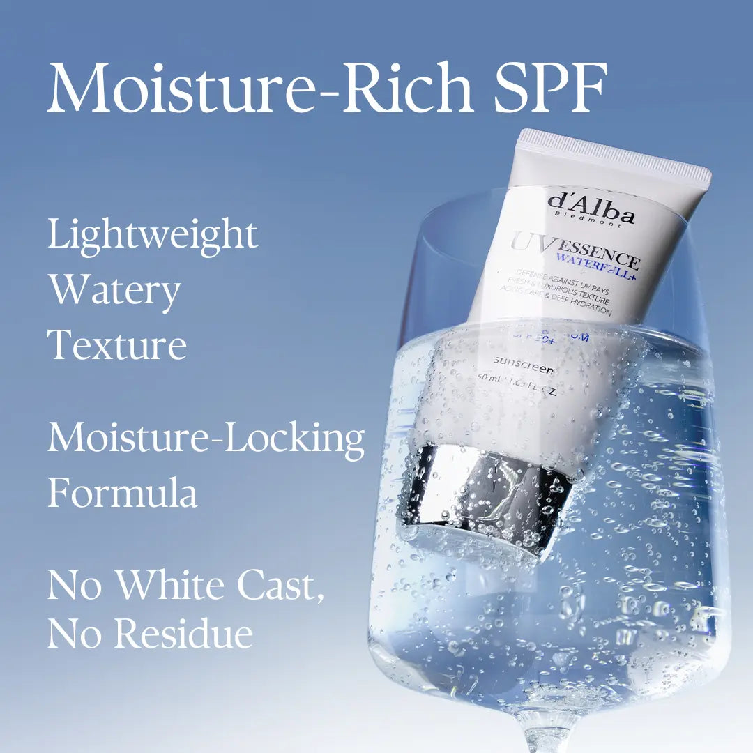 [OFFICIAL D'Alba] Waterfull UV Essence Sunscreen - Lightweight SPF 50+ PA++++ Vegan Sun Care & Facial Moisturizer (1.69 Fl Oz) Moisture Skincare
