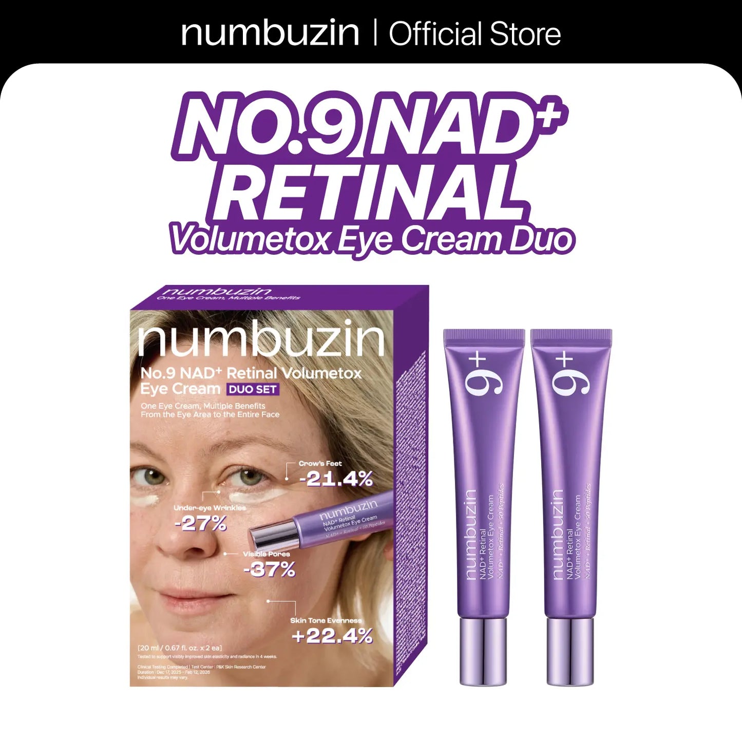 [Numbuzin Official] No.9 NAD+ Retinal Volumetox Eye Cream Duo Set | All-In-One Anti-Aging Treatment for Wrinkles, Fine Lines, Dark Circles & Dark Spots | NAD+, Retinal, 50 Peptides, Niacinamide, Ceramides | Face to Body, Skin Longevity | 20 Ml * 2EA