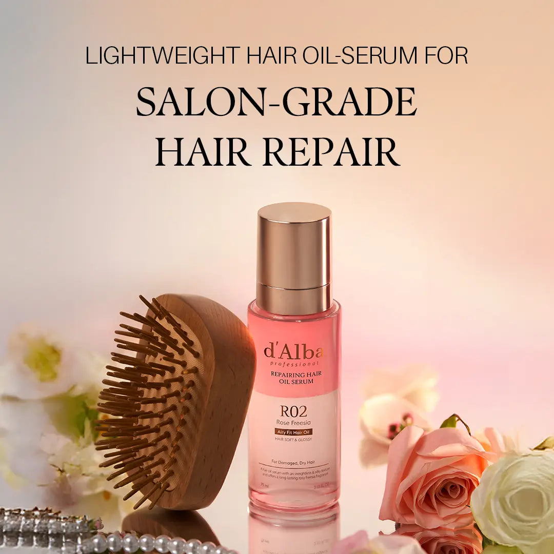 [OFFICIAL D'Alba] Professional Reparing Hair Oil Serum (2.54 Fl Oz), Silky and Glossy Hair, Lightweight & Airy Finish, Argan Oil, Amino Acid, Protein Complex, Rose Freesia Scent