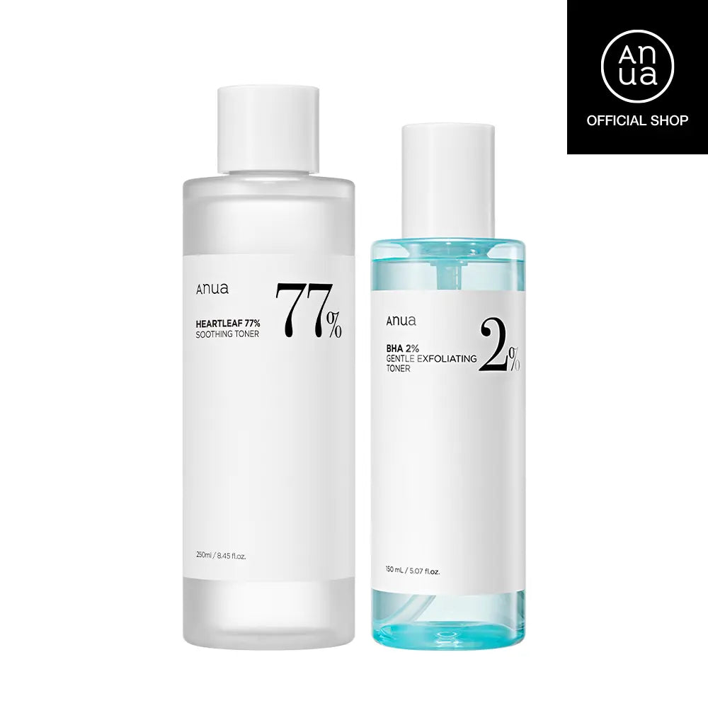 [Anua Official Shop] ANUA Toner Duo (Soothing Toner + BHA Toner), Heartleaf Soothing Toner Duo (Toner + Pad)｜Acne Safe Skin Care Set, Chemical Exfoliant, Mild Exfoliate for Oily & Sensitive